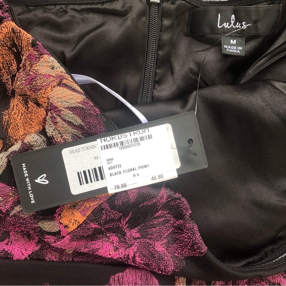 NWT Lulu's Black Floral Print Strapless Mini Dress With Lining Size M - Picture 6 of 11